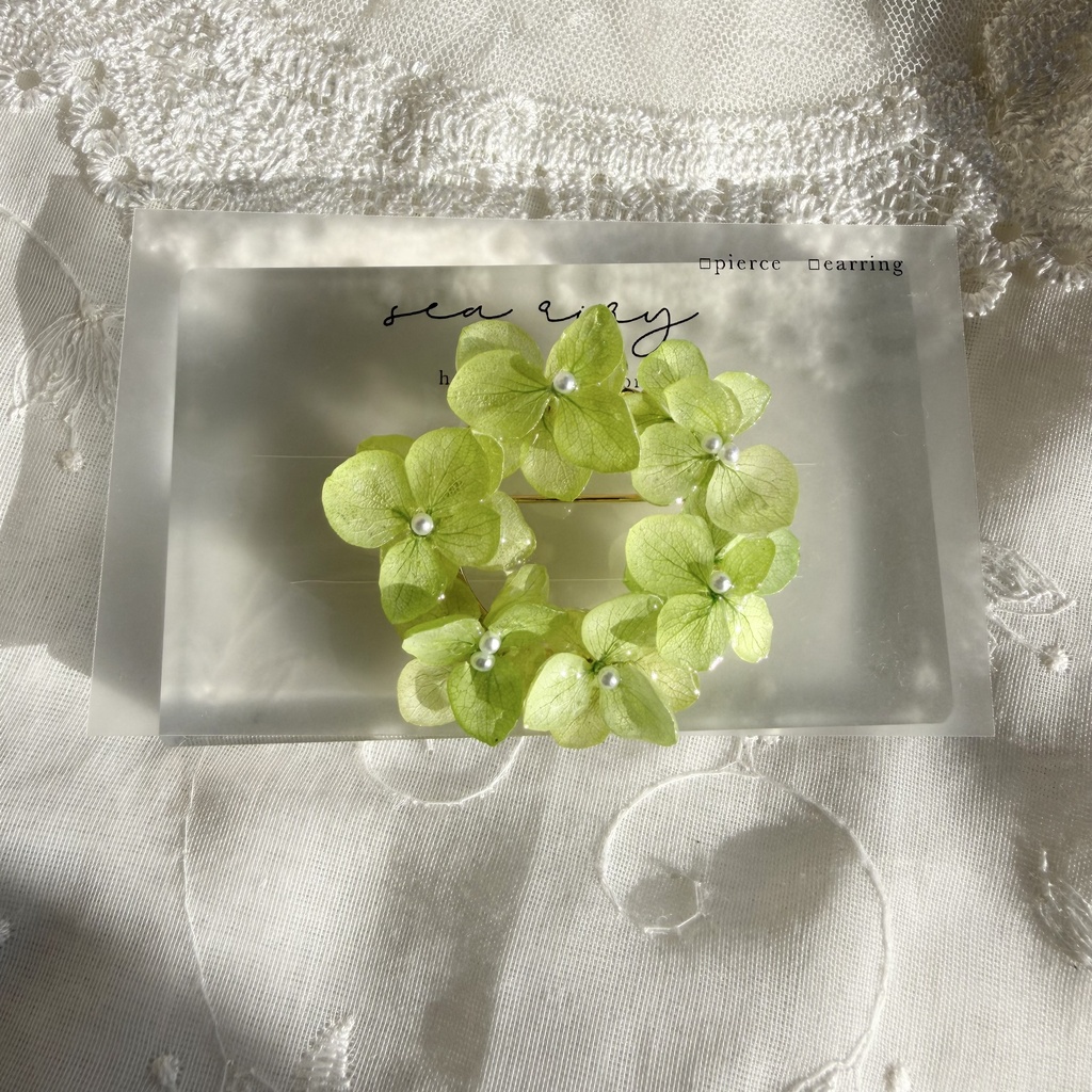 no.418 グリーンmixの紫陽花ブローチ 本物のお花 帯留金具付き 帯留 着物 ブローチ ハンドメイド