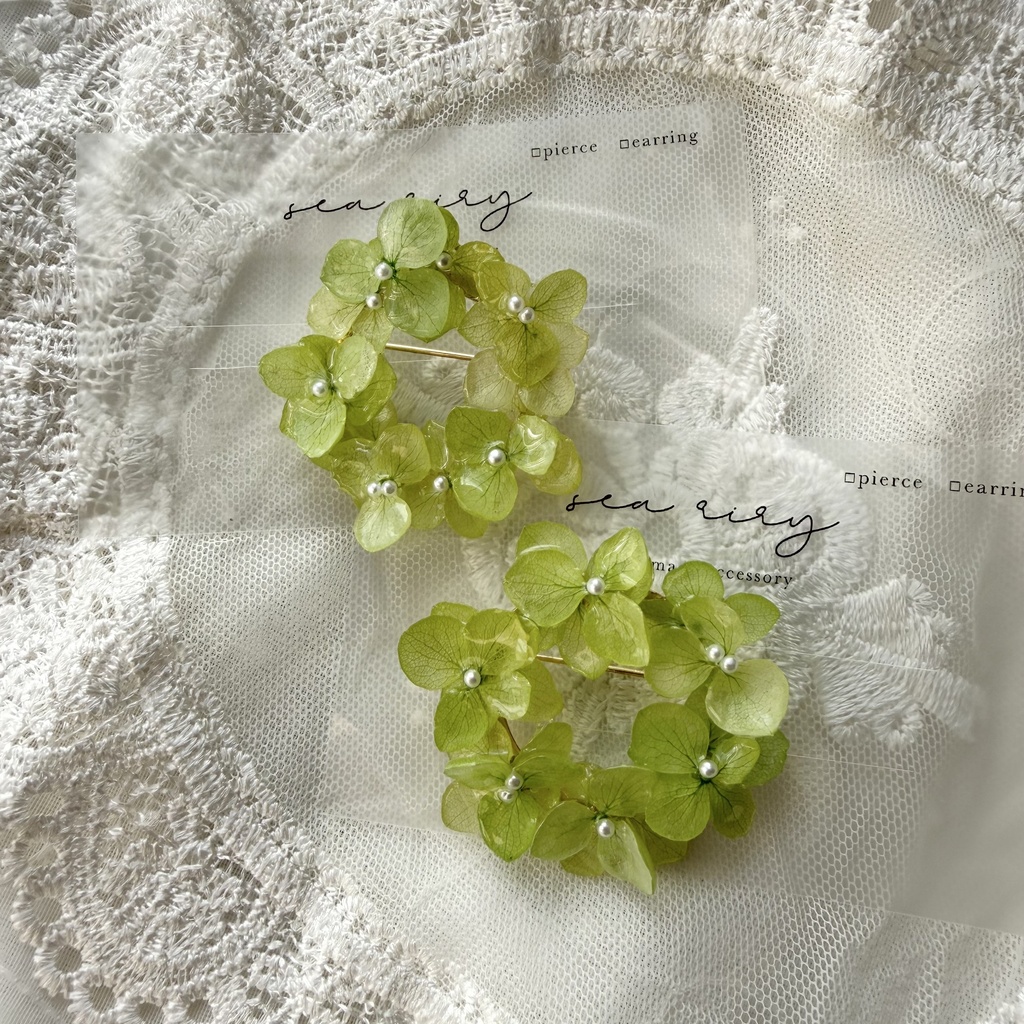 no.418 グリーンmixの紫陽花ブローチ 本物のお花 帯留金具付き 帯留 着物 ブローチ ハンドメイド