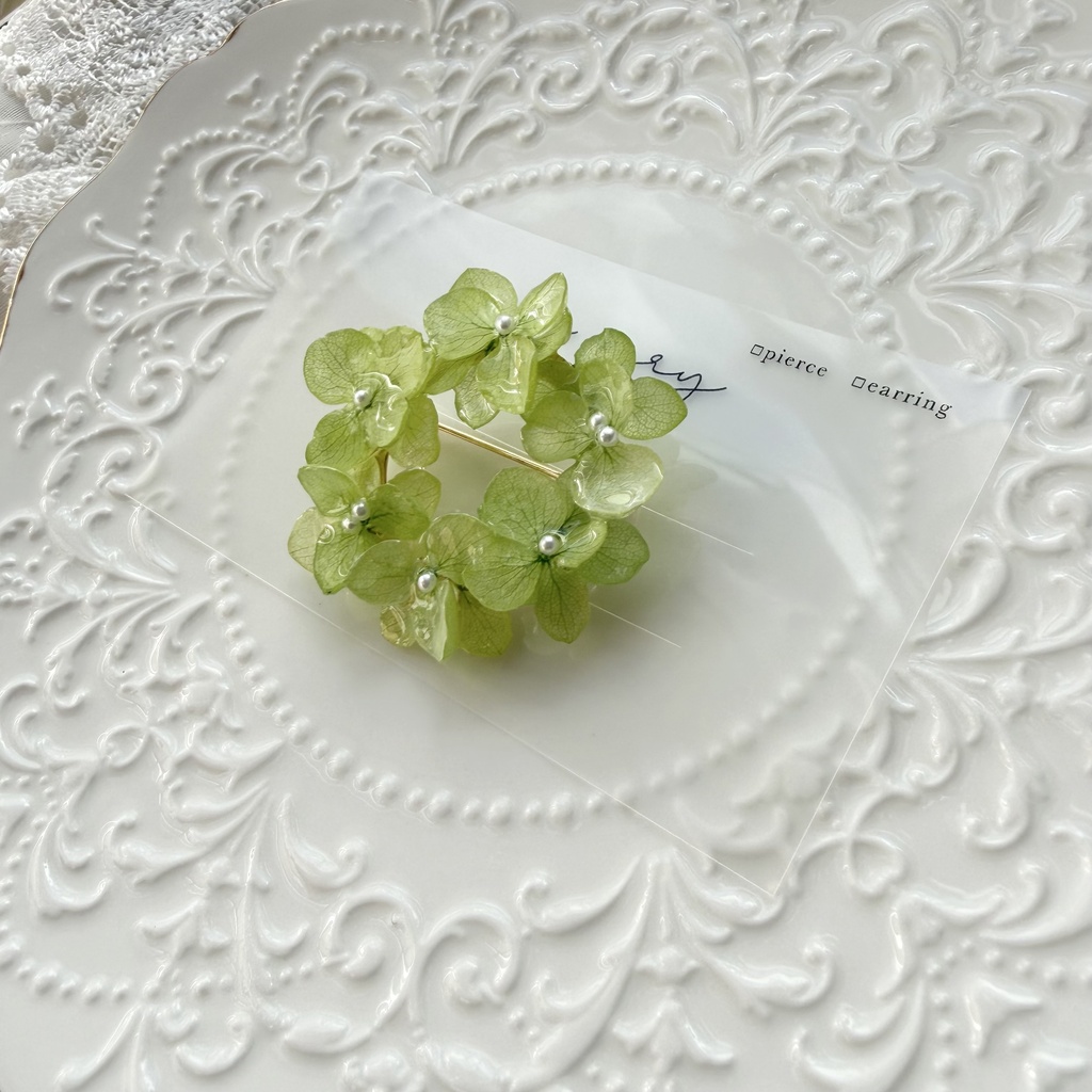 no.418 グリーンmixの紫陽花ブローチ 本物のお花 帯留金具付き 帯留 着物 ブローチ ハンドメイド