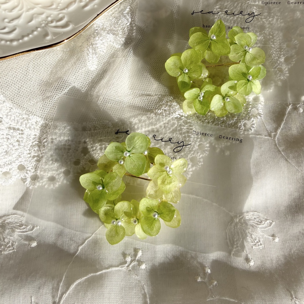no.418 グリーンmixの紫陽花ブローチ 本物のお花 帯留金具付き 帯留 着物 ブローチ ハンドメイド