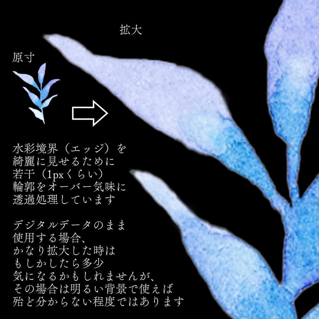 【素材】水彩画の青い葉っぱセット【配信・TRPG・印刷用】