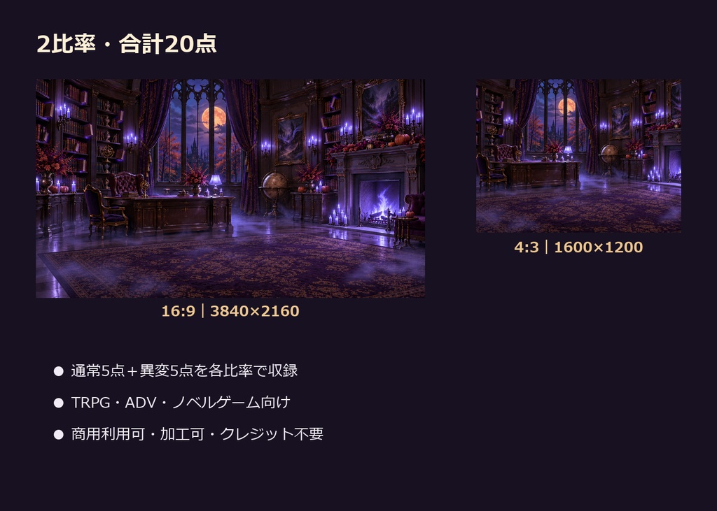 【ゲーム・TRPG背景】ハロウィン洋館・通常/異変差分|5場面・20点