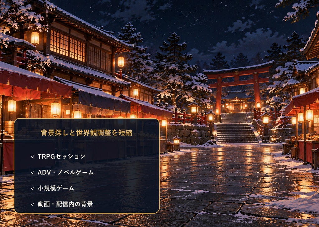 【TRPG・ゲーム背景素材】初詣の町・年越しから新年の探索背景|6場面・12枚