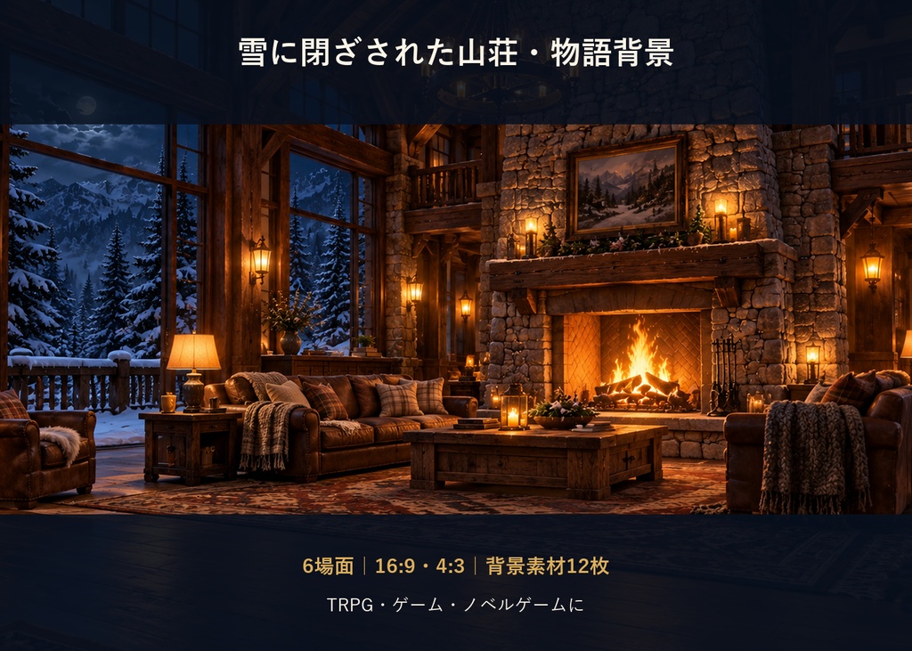 【TRPG・ゲーム背景素材】雪に閉ざされた山荘・冬の物語背景|6場面・12枚