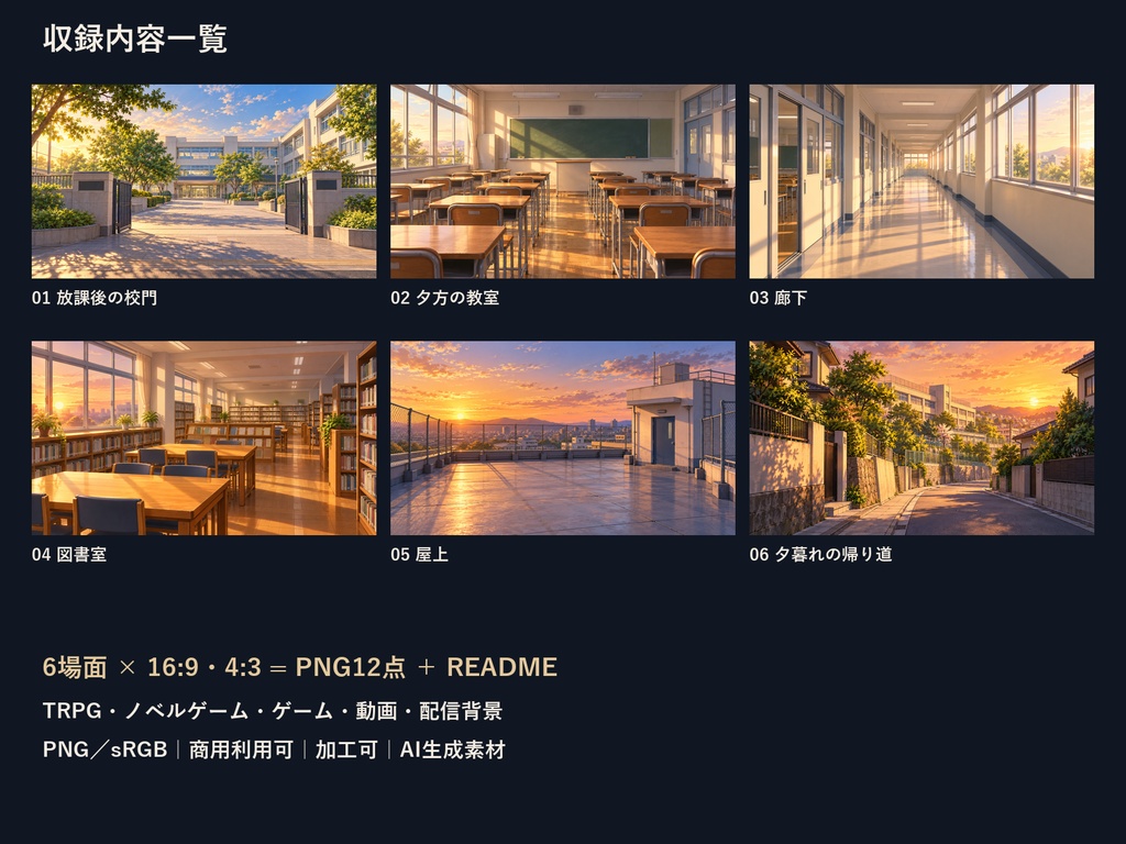 【TRPG・ゲーム背景素材】放課後の学園・青春の会話ルート背景|6場面・12枚