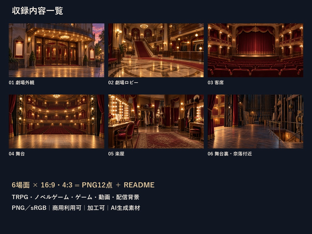 【TRPG・ゲーム背景素材】古い劇場・開演から舞台裏のミステリー背景|6場面・12枚