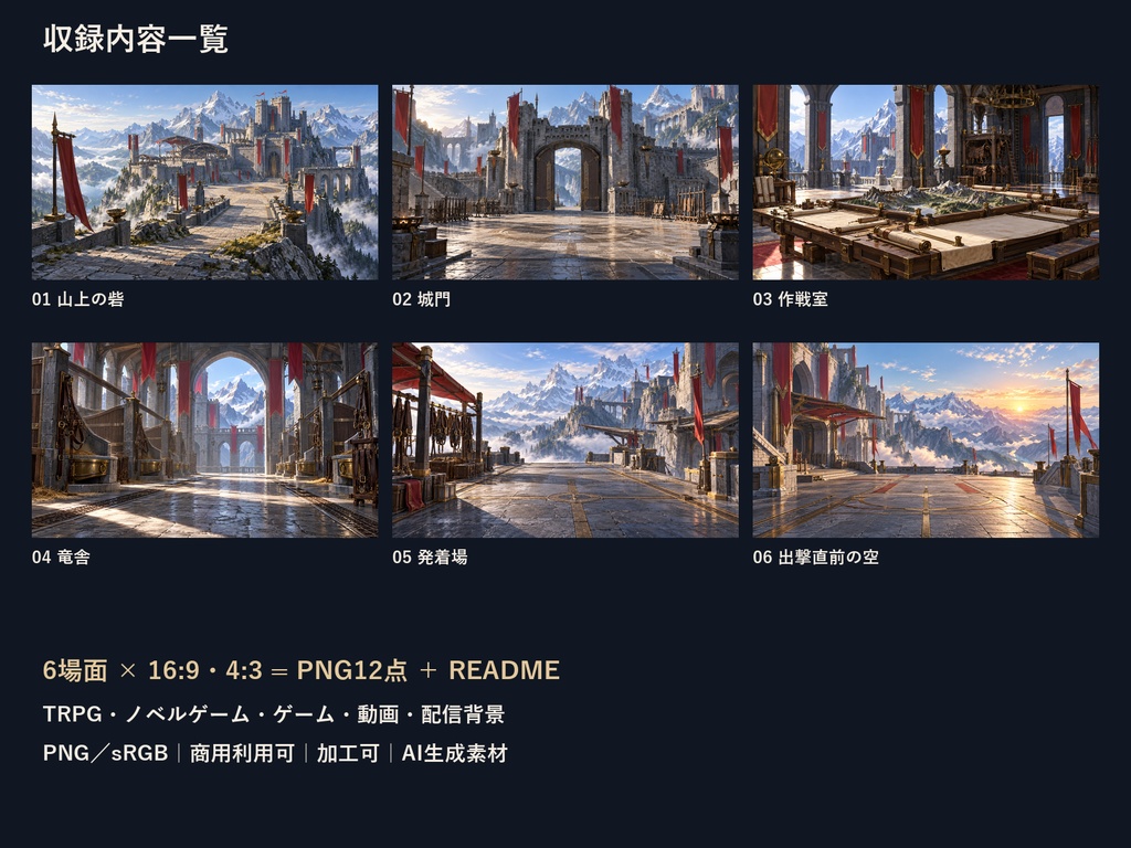 【TRPG・ゲーム背景素材】竜騎士の砦・任務受領から出撃の背景|6場面・12枚