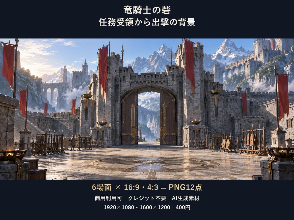 【TRPG・ゲーム背景素材】竜騎士の砦・任務受領から出撃の背景｜6場面・12枚