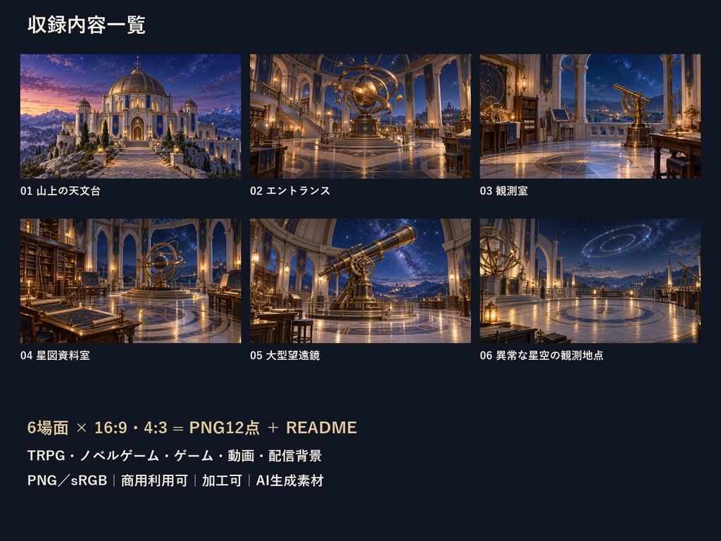 【TRPG・ゲーム背景素材】王立天文台・観測から異変発見の背景|6場面・12枚