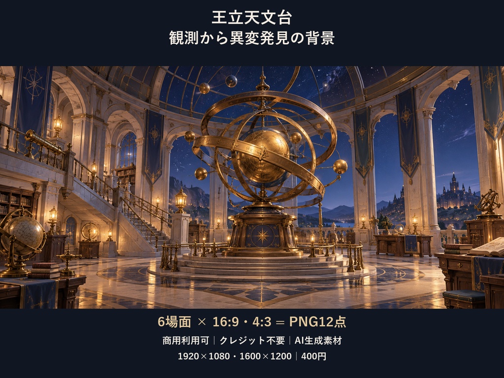 【TRPG・ゲーム背景素材】王立天文台・観測から異変発見の背景｜6場面・12枚