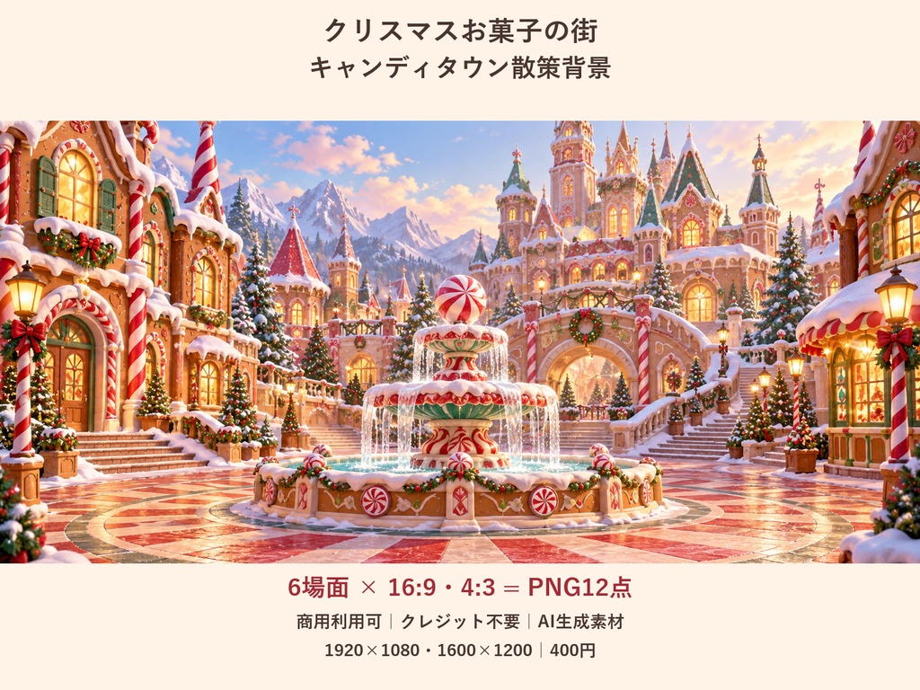 【TRPG・ゲーム背景素材】クリスマスお菓子の街・キャンディタウン散策背景｜6場面・12枚