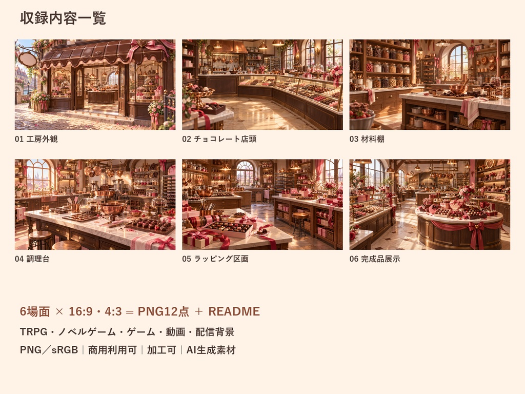 【TRPG・ゲーム背景素材】バレンタイン・チョコレート工房の探索背景|6場面・12枚