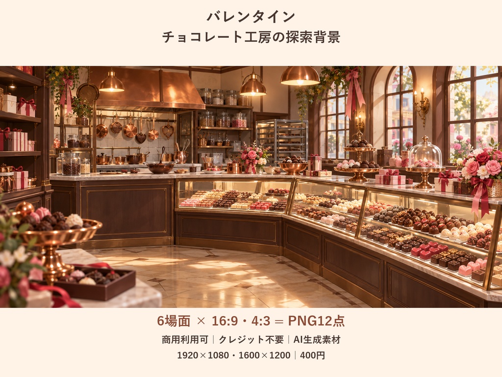 【TRPG・ゲーム背景素材】バレンタイン・チョコレート工房の探索背景｜6場面・12枚