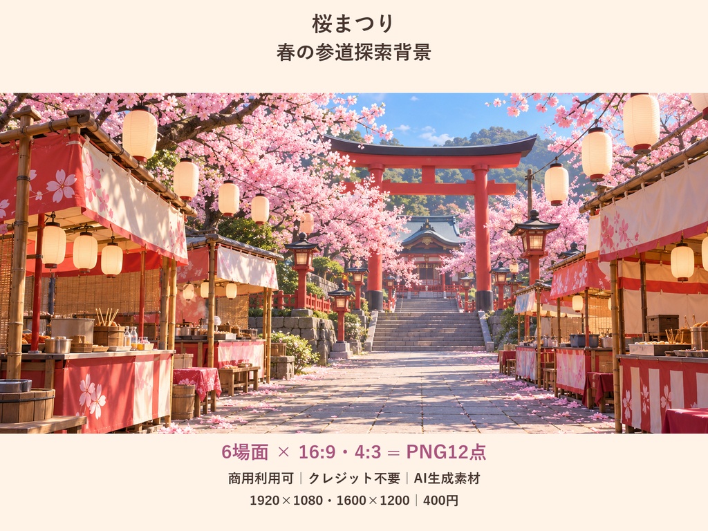 【TRPG・ゲーム背景素材】桜まつり・春の参道探索背景｜6場面・12枚