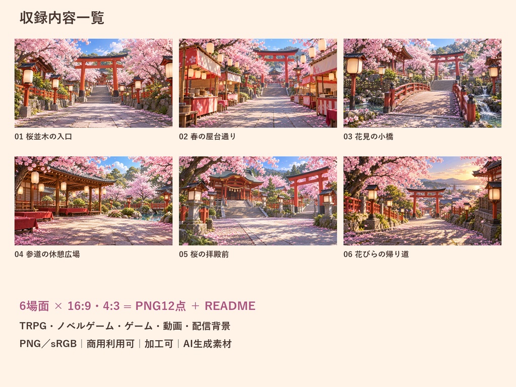 【TRPG・ゲーム背景素材】桜まつり・春の参道探索背景|6場面・12枚