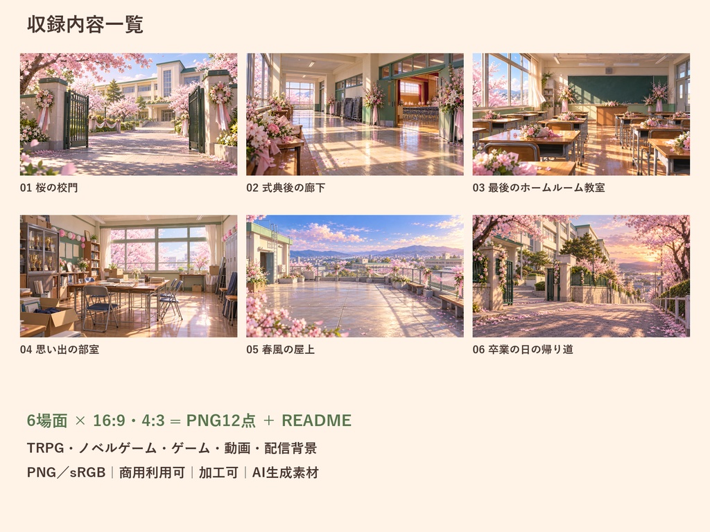 【TRPG・ゲーム背景素材】卒業式のあと・学園青春ルート背景|6場面・12枚