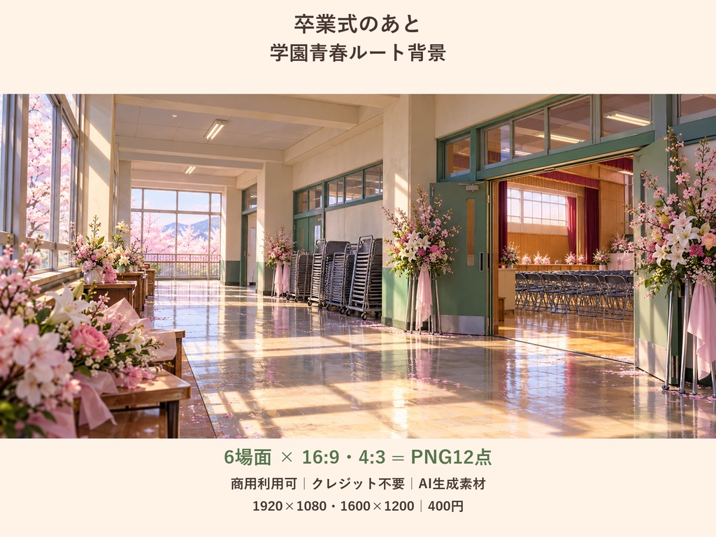 【TRPG・ゲーム背景素材】卒業式のあと・学園青春ルート背景｜6場面・12枚