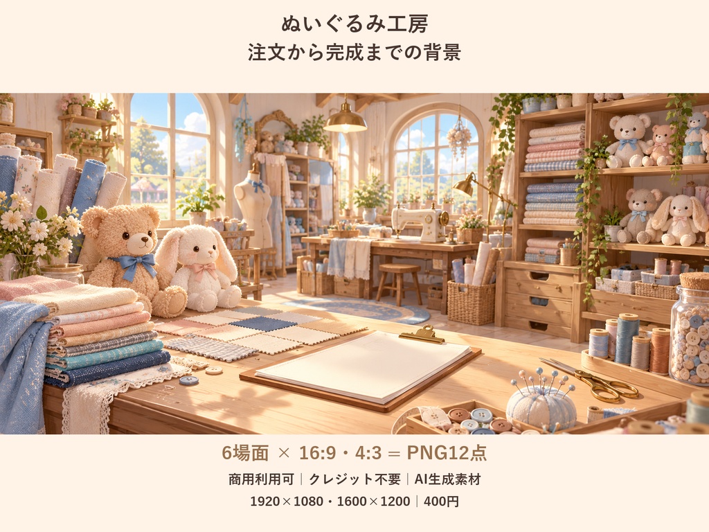 【TRPG・ゲーム背景素材】ぬいぐるみ工房・注文から完成までの背景｜6場面・12枚