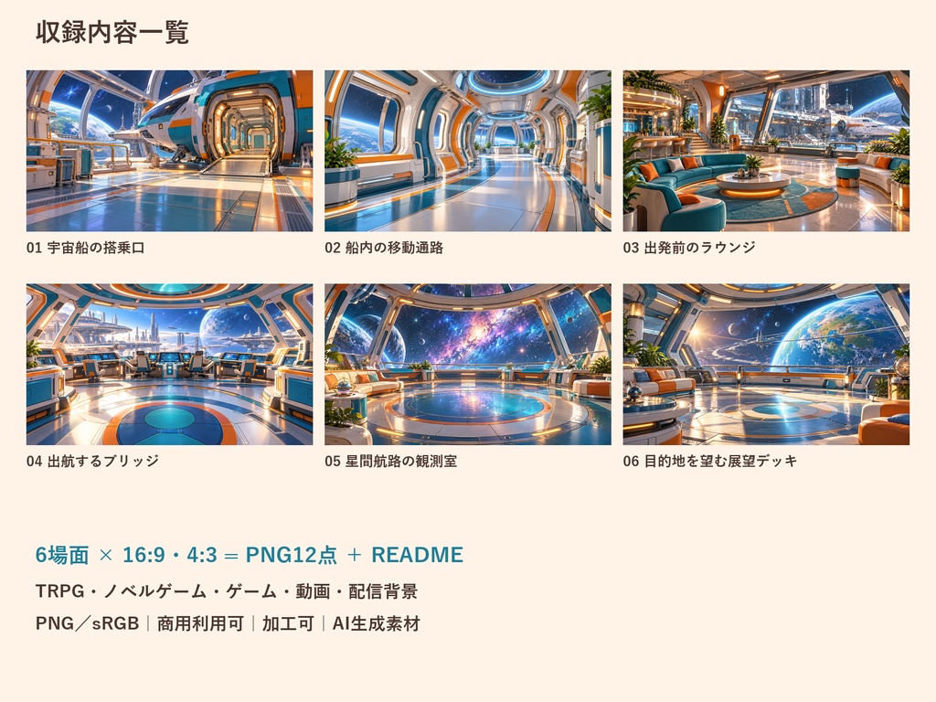 【TRPG・ゲーム背景素材】カラフル宇宙船・星間旅行ルート背景|6場面・12枚