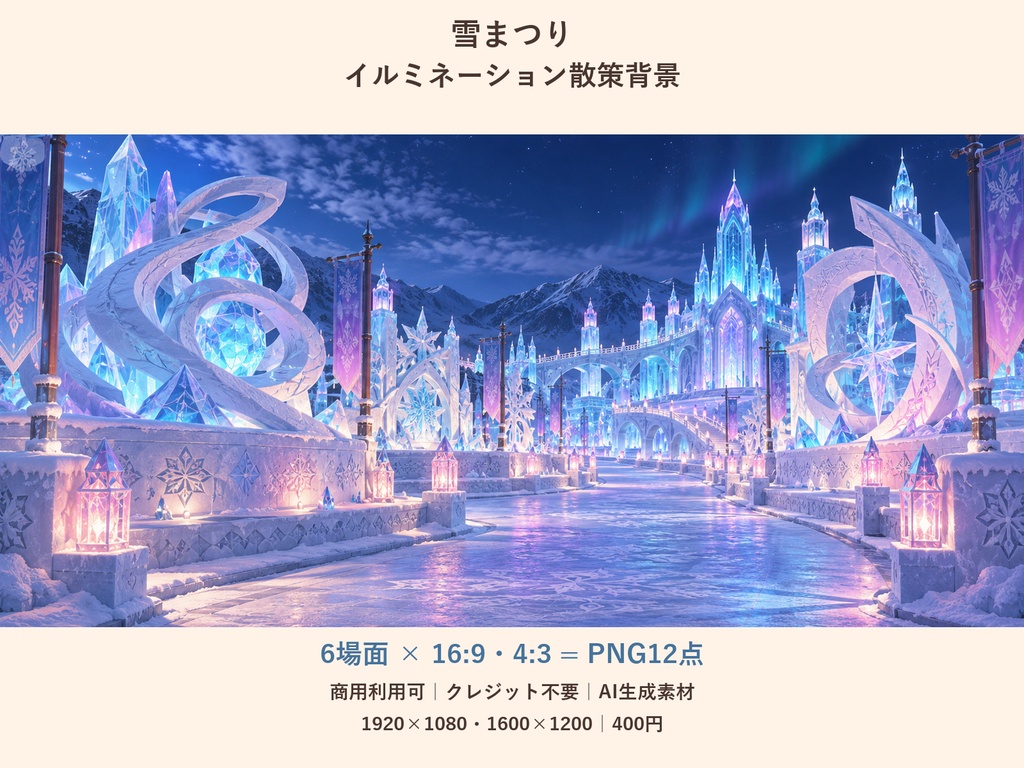 【TRPG・ゲーム背景素材】雪まつり・イルミネーション散策背景｜6場面・12枚