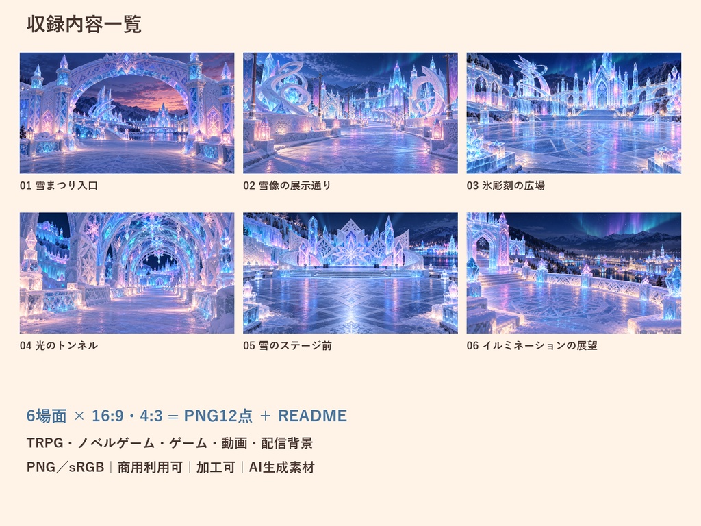 【TRPG・ゲーム背景素材】雪まつり・イルミネーション散策背景|6場面・12枚