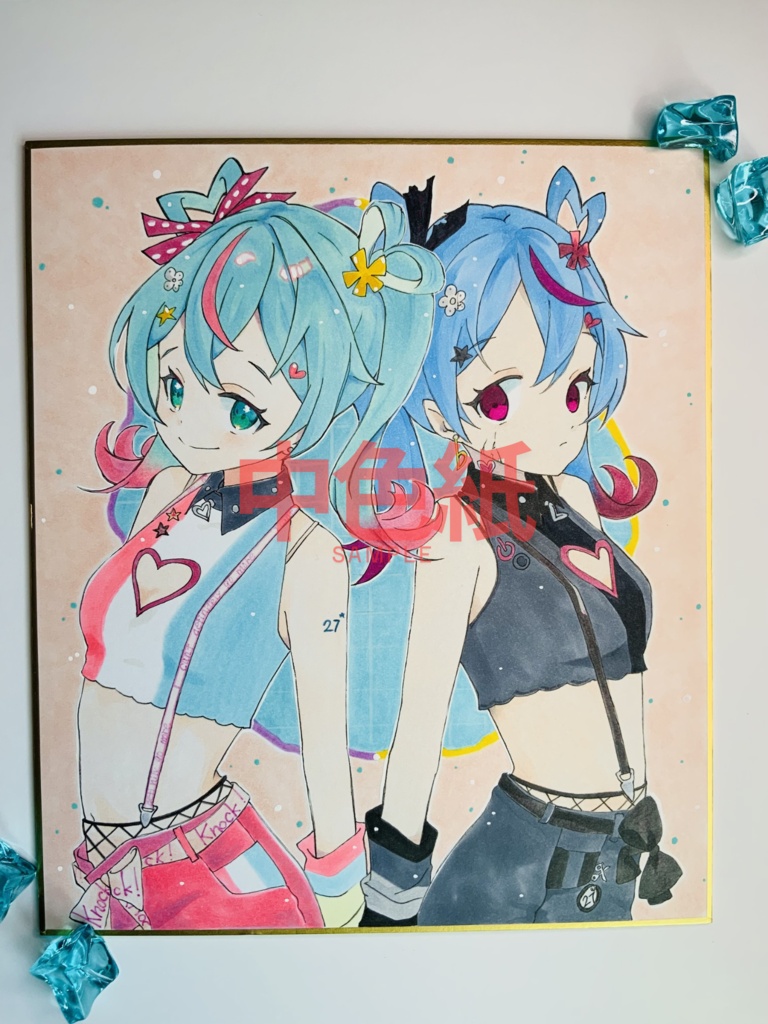 中・小・豆色紙アナログイラストオーダー