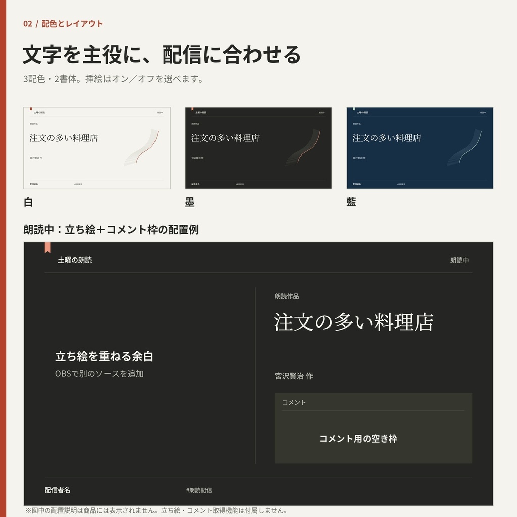 SHIORI|朗読配信の5画面を作る編集キット【無料版あり・OBS/PNG】