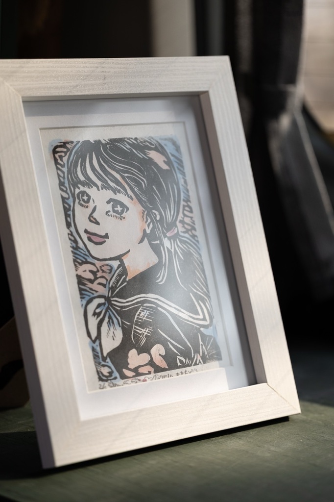 木版画作品 裏手彩色 額装原画 「ももちどり」No.2/8