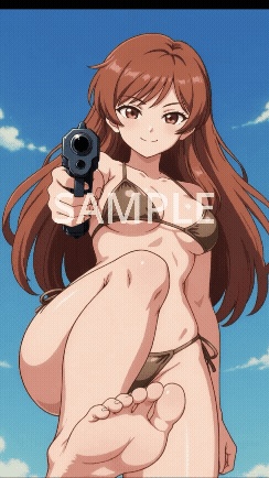 胸が揺れる水着美少女×武装/真夏ビーチ10秒ループ [Animated Stream Overlay / 歐派動態背景]