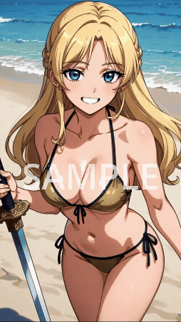 胸が揺れる水着美少女×武装/真夏ビーチ10秒ループ [Animated Stream Overlay / 歐派動態背景]