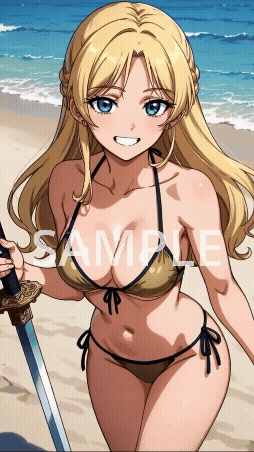 胸が揺れる水着美少女×武装/真夏ビーチ10秒ループ [Animated Stream Overlay / 歐派動態背景]