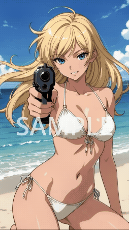 胸が揺れる水着美少女×武装/真夏ビーチ10秒ループ [Animated Stream Overlay / 歐派動態背景]