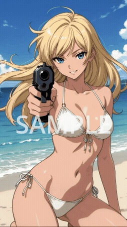 胸が揺れる水着美少女×武装/真夏ビーチ10秒ループ [Animated Stream Overlay / 歐派動態背景]