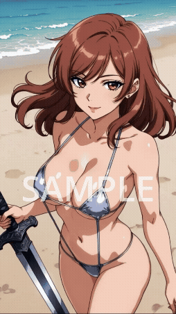 胸が揺れる水着美少女×武装/真夏ビーチ10秒ループ [Animated Stream Overlay / 歐派動態背景]