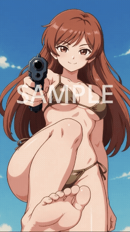 胸が揺れる水着美少女×武装/真夏ビーチ10秒ループ [Animated Stream Overlay / 歐派動態背景]