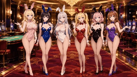 【動く配信背景】おっぱいが揺れる高級カジノのバニーガール / 豪華アニメーションループ動画素材【1920×1080 MP4】セレブ・VTuber・OBS対応
