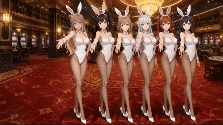 【動く配信背景】おっぱいが揺れる高級カジノのバニーガール / 豪華アニメーションループ動画素材【1920×1080 MP4】セレブ・VTuber・OBS対応