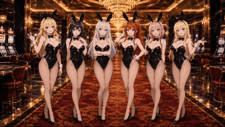 【動く配信背景】おっぱいが揺れる高級カジノのバニーガール / 豪華アニメーションループ動画素材【1920×1080 MP4】セレブ・VTuber・OBS対応
