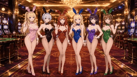 【動く配信背景】おっぱいが揺れる高級カジノのバニーガール / 豪華アニメーションループ動画素材【1920×1080 MP4】セレブ・VTuber・OBS対応