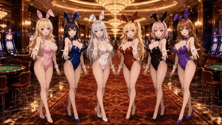 【動く配信背景】おっぱいが揺れる高級カジノのバニーガール / 豪華アニメーションループ動画素材【1920×1080 MP4】セレブ・VTuber・OBS対応