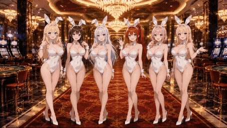 【動く配信背景】おっぱいが揺れる高級カジノのバニーガール / 豪華アニメーションループ動画素材【1920×1080 MP4】セレブ・VTuber・OBS対応