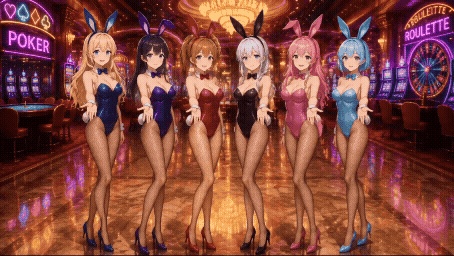 【動く配信背景】おっぱいが揺れるカジノのバニーガール / 豪華アニメーションループ動画素材【1920×1080 MP4】セレブ・VTuber・OBS対応