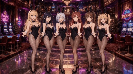 【動く配信背景】おっぱいが揺れるカジノのバニーガール / 豪華アニメーションループ動画素材【1920×1080 MP4】セレブ・VTuber・OBS対応