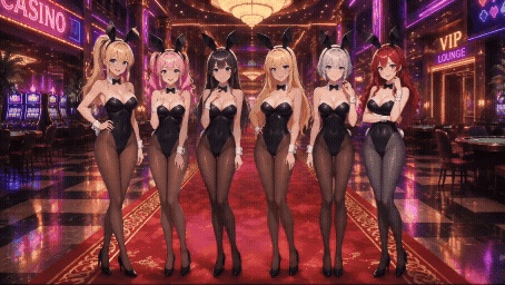 【動く配信背景】おっぱいが揺れるカジノのバニーガール / 豪華アニメーションループ動画素材【1920×1080 MP4】セレブ・VTuber・OBS対応