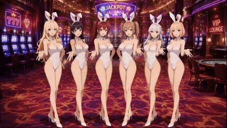 【動く配信背景】おっぱいが揺れるカジノのバニーガール / 豪華アニメーションループ動画素材【1920×1080 MP4】セレブ・VTuber・OBS対応