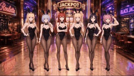 【動く配信背景】おっぱいが揺れるカジノのバニーガール / 豪華アニメーションループ動画素材【1920×1080 MP4】セレブ・VTuber・OBS対応
