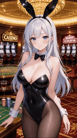 【動くスマホ壁紙/縦長】おっぱいが揺れるカジノのバニーガール アニメーションループ動画素材【1080×1920 MP4】ライブ壁紙・スマホ待ち受け・VTuber休憩画面対応