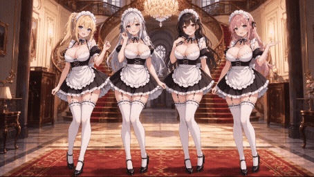 【動く配信背景】おっぱいが揺れる高級お屋敷のメイド / 豪華アニメーションループ動画素材【1920×1080 MP4】クラシック・VTuber対応