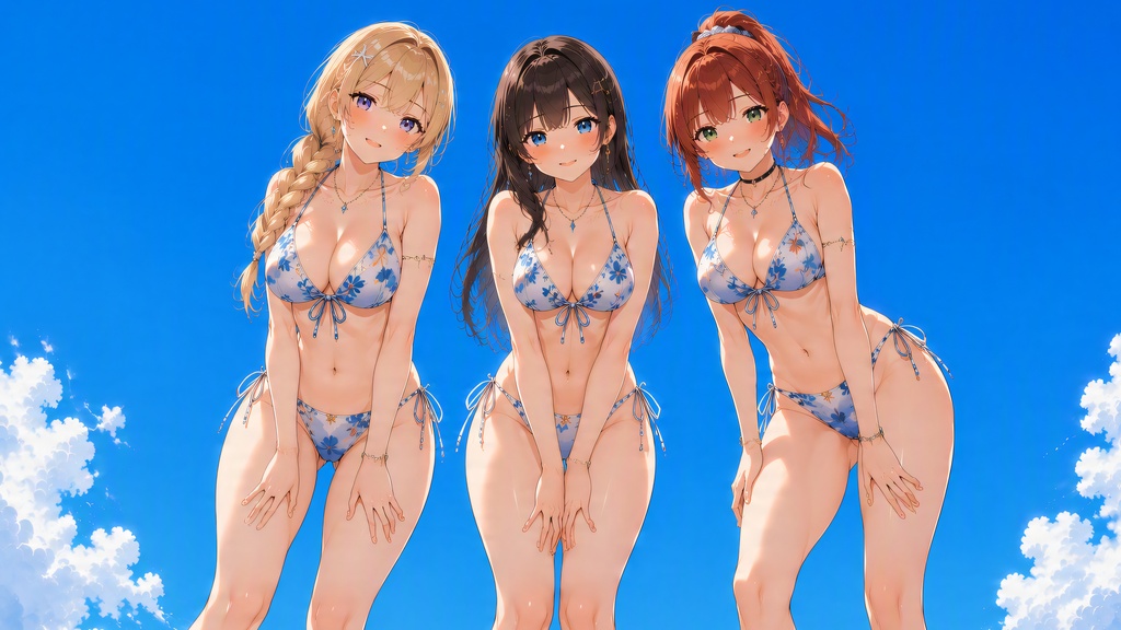 【4K・50枚】ローアングル ビーチの水着美少女イラスト集 Vol.3(JPEG)