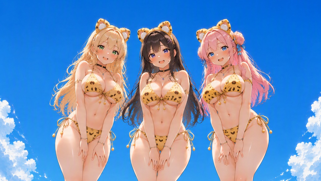 アニマル柄ビキニ&獣耳美女 ローアングルイラスト50枚セット【4K】
